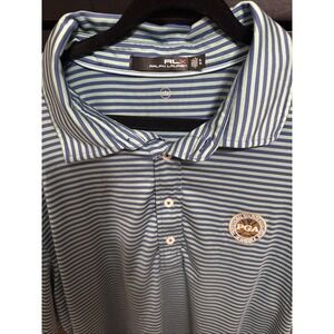 RLX Ralph Lauren Polo Shirt Mens XL Green Blue Striped PGA